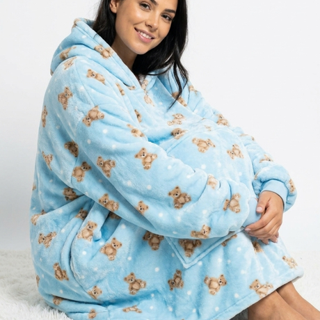 Sleepy Cobertor Vestível Oversized com Capuz Azul Ursinhos