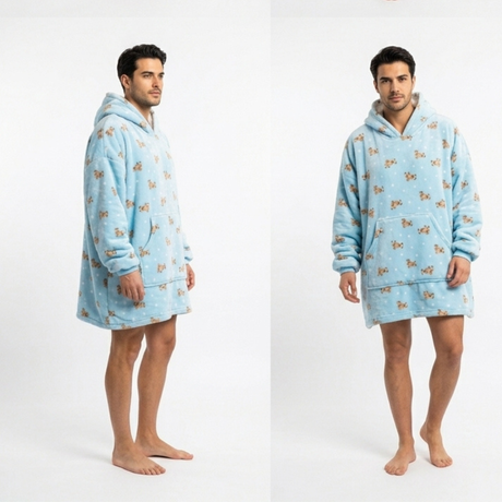 Sleepy Cobertor Vestível Oversized com Capuz Azul Ursinhos