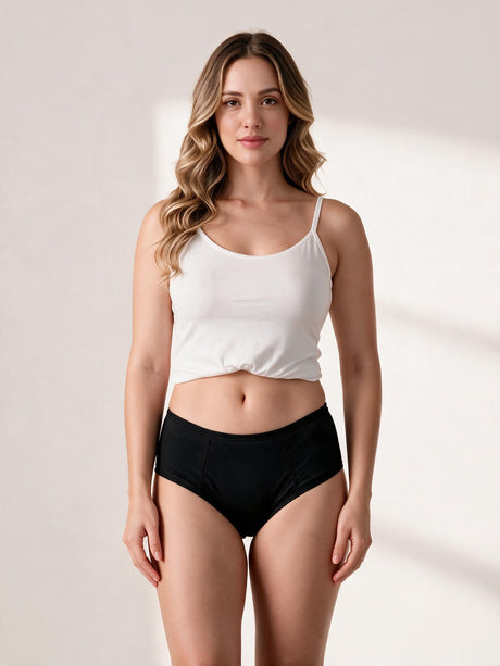 Calcinha Absorvente Hot Pants Noturna Preta Charmelle - vista frontal
