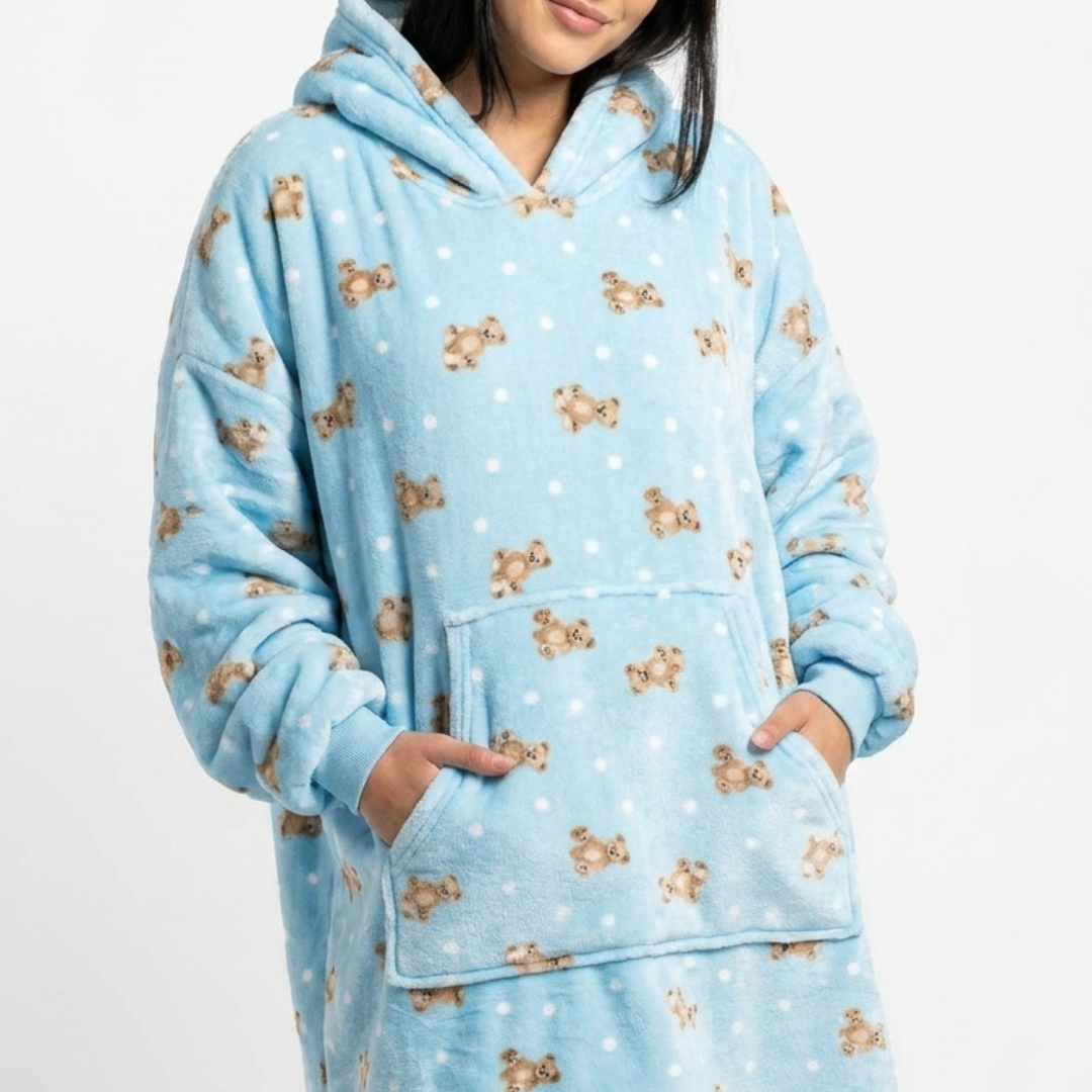 Sleepy Cobertor Vestível Oversized com Capuz Azul Ursinhos