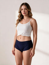 Calcinha Absorvente Hot Pants Noturna Azul Marinho Charmelle - vista frontal em três quartos