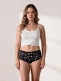 Calcinha Absorvente Hot Pants Noturna Preta Estampada Charmelle - vista frontal