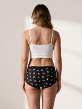 Calcinha Absorvente Hot Pants Noturna Preta Estampada Charmelle - vista traseira