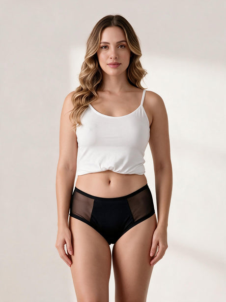 Calcinha Absorvente Hot Pants com Tule Preta Charmelle - vista frontal