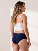 Calcinha Absorvente Hot Pants Uso Diário Azul Marinho Charmelle - traseira em três quartos
