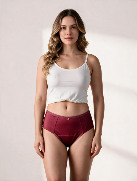 Calcinha Absorvente Hot Pants Vermelha Charmelle - vista frontal corrigida