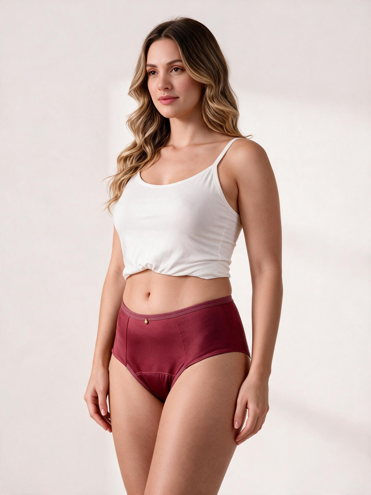 Calcinha Absorvente Hot Pants Vermelha Charmelle - vista frontal em três quartos